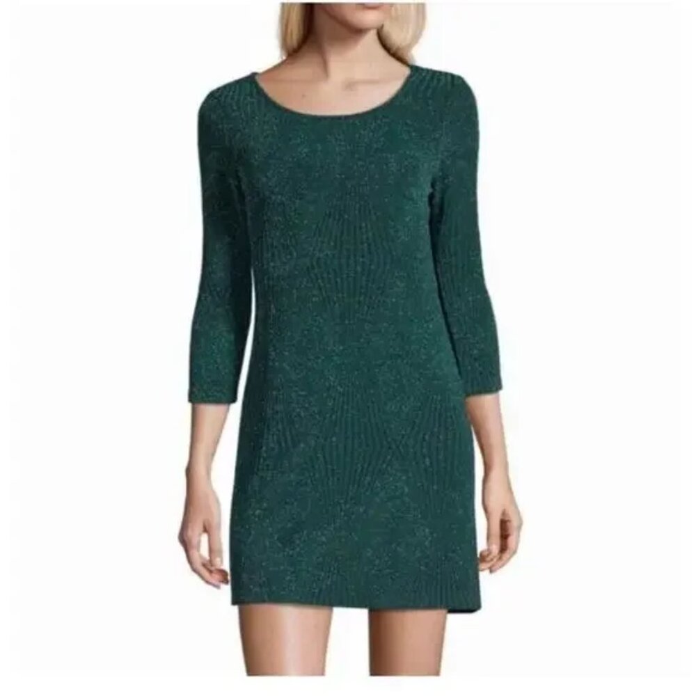 Trixxi Hunter Green Sparkly Holiday Party 3/4 Sleeve Mini Dress Size Large - Picture 1 of 13